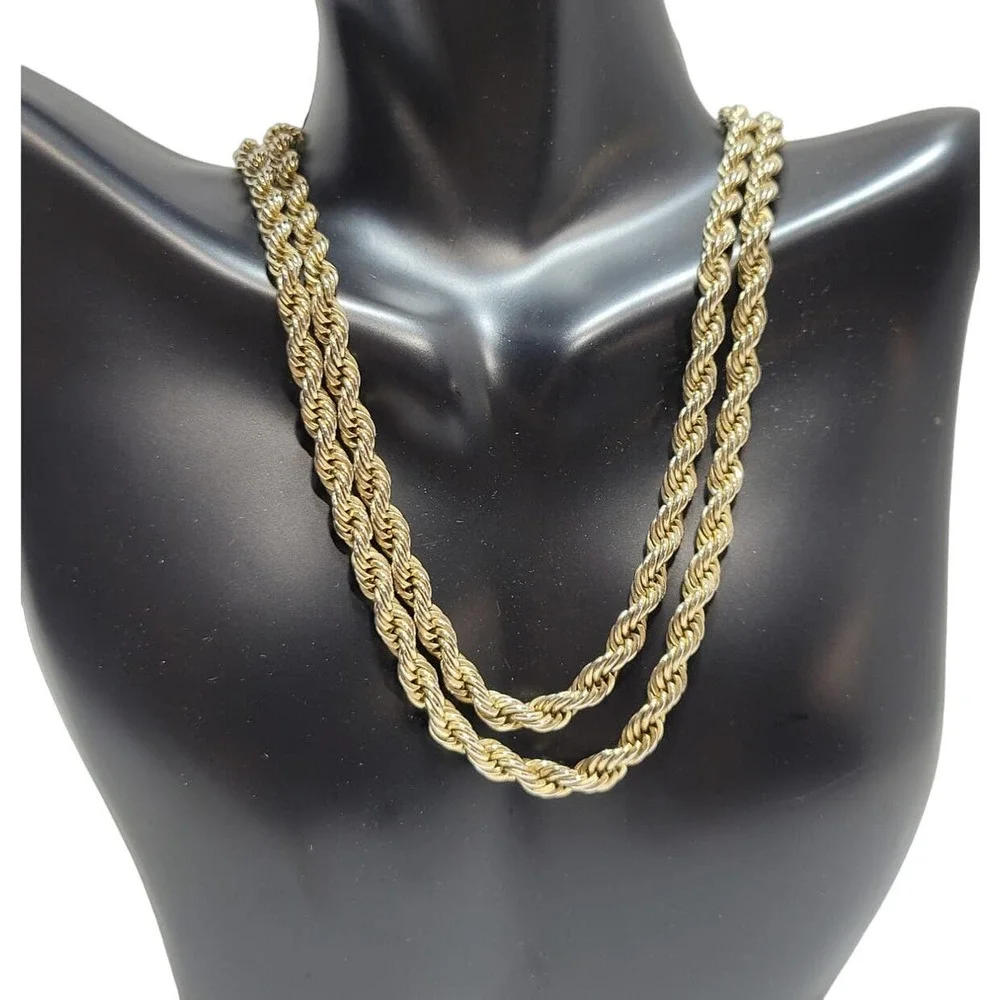 14K Gold Plated Opera Length Rope Twist Braided Spiral Necklace 29